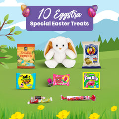 Charmed Crates Easter basket snacks spread highlighting kid favorites