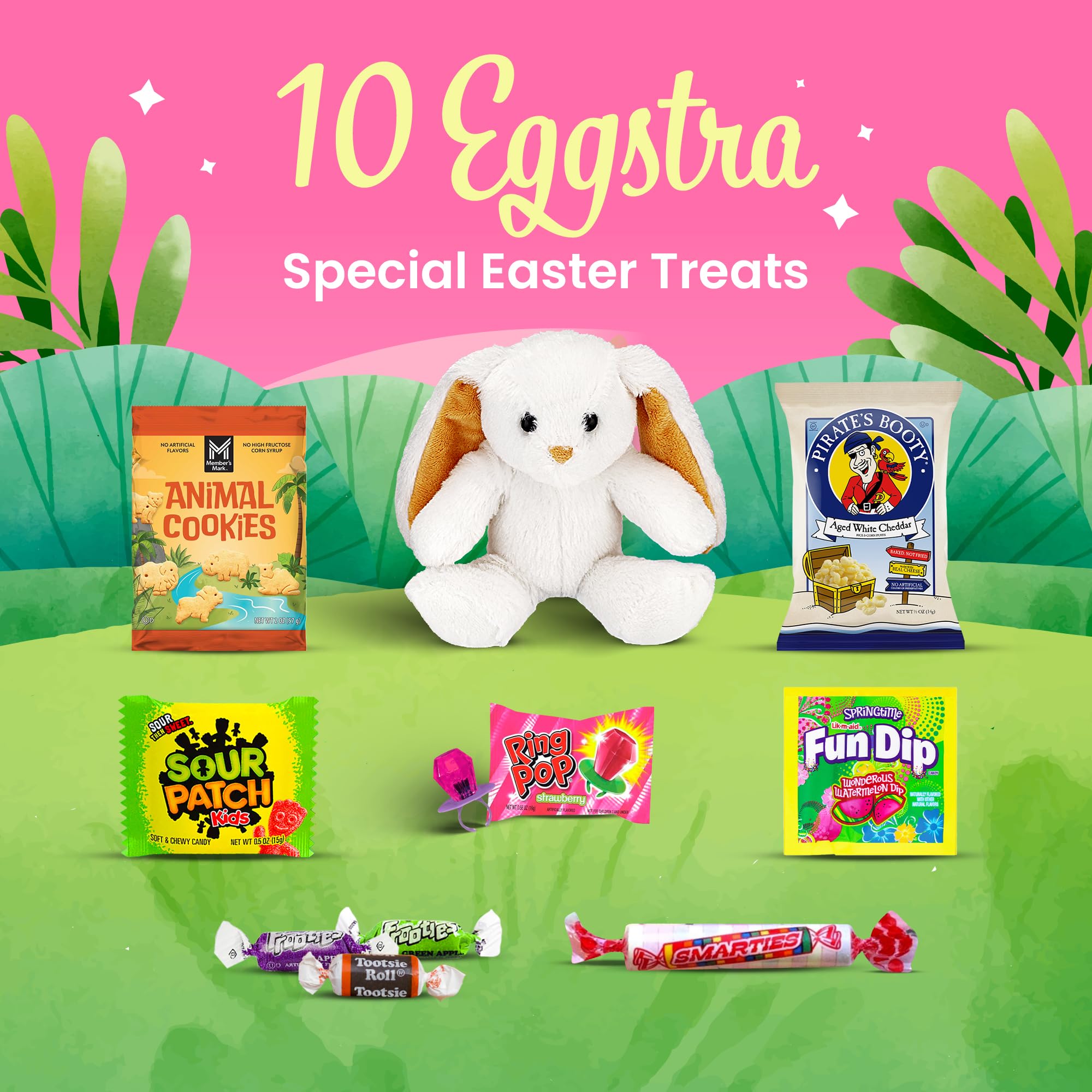 Charmed Crates Easter snacks assortment showcases kid-friendly treats.