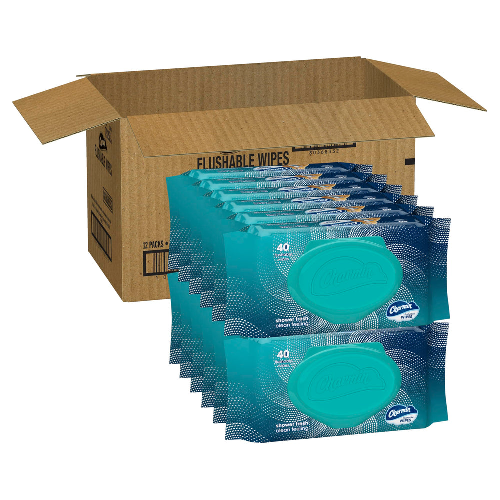 Charmin Flushable Wipes packaging and design on a store shelf