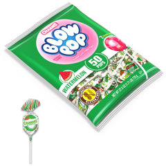 Charms Blow Pops pink watermelon candy appeals to kids and fans of fruity sweets.