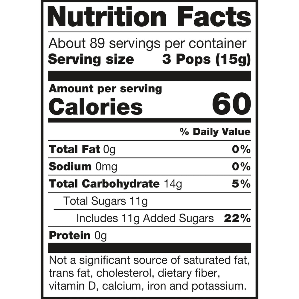 Charms Organic Pops grape flavor close-up—six flavors in one bag.