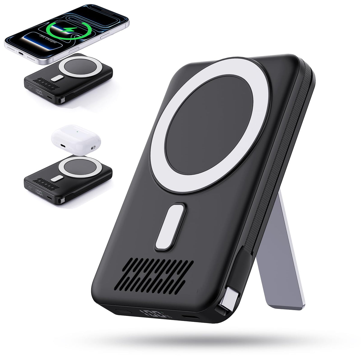 chaudre 12800mAh magnetic wireless power bank with strong suction for iPhone charging on the go.