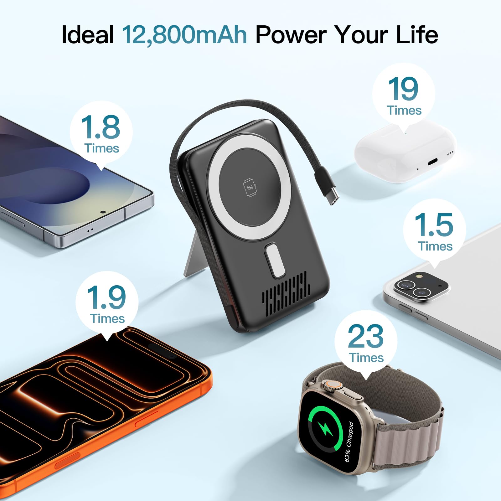 chaudre built-in cables power bank enables USB-C charging anytime anywhere.