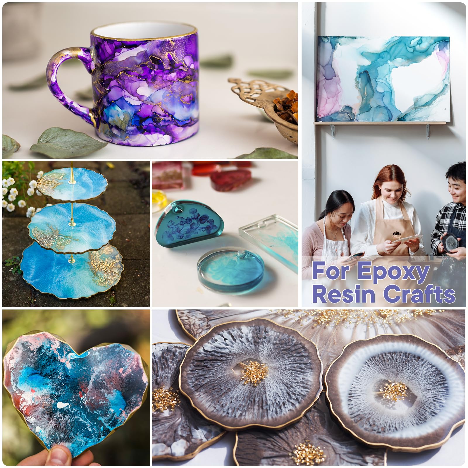 CHEAPART alcohol ink 24-color set enhances epoxy coasters with vivid color
