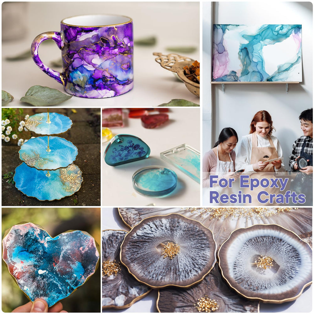 CHEAPART alcohol ink 24-color set enhances epoxy coasters with vivid color