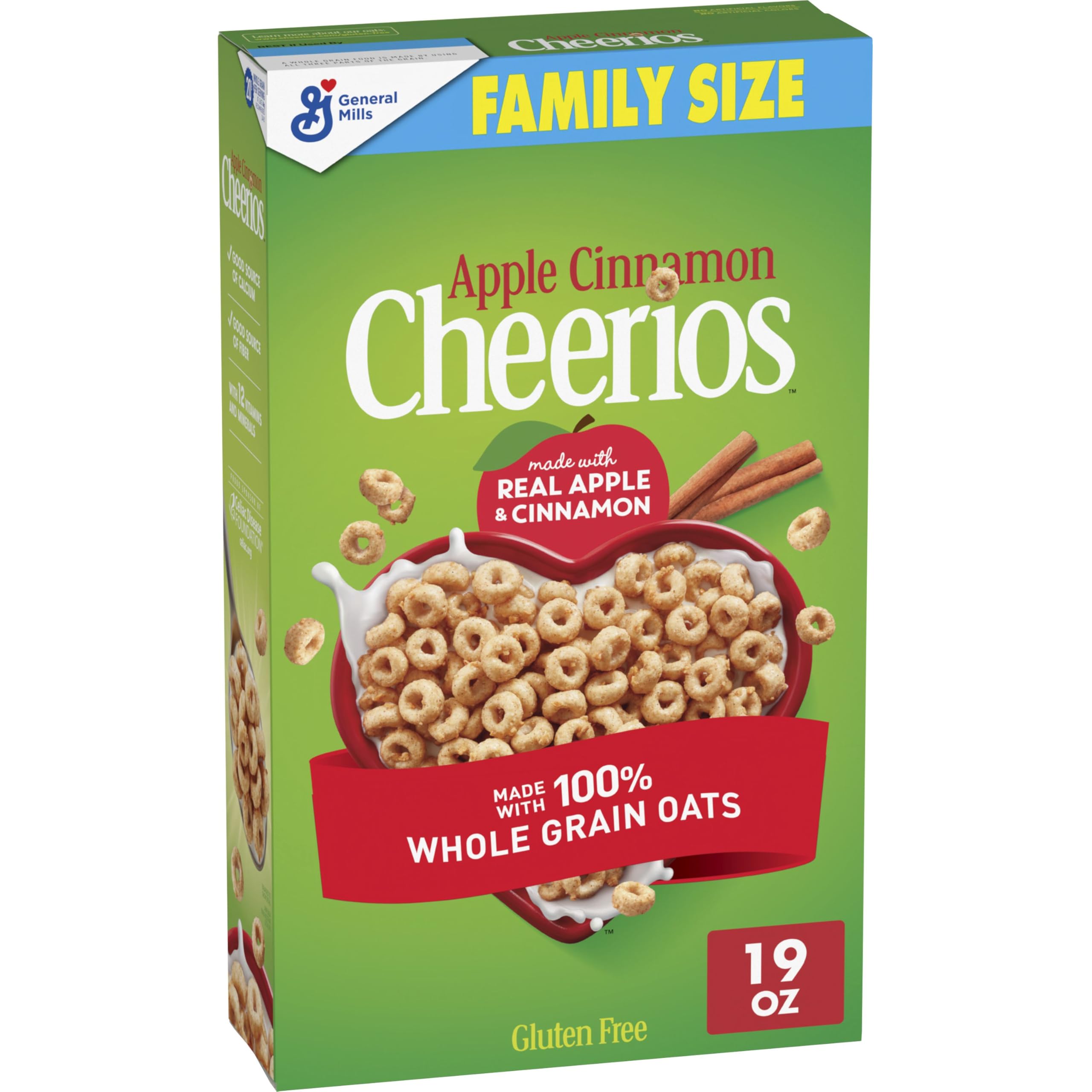 Cheerios Apple Cinnamon cereal bowl with real apple pieces for a tasty breakfast.