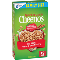 Cheerios Apple Cinnamon cereal bowl with real apple pieces for a tasty breakfast.