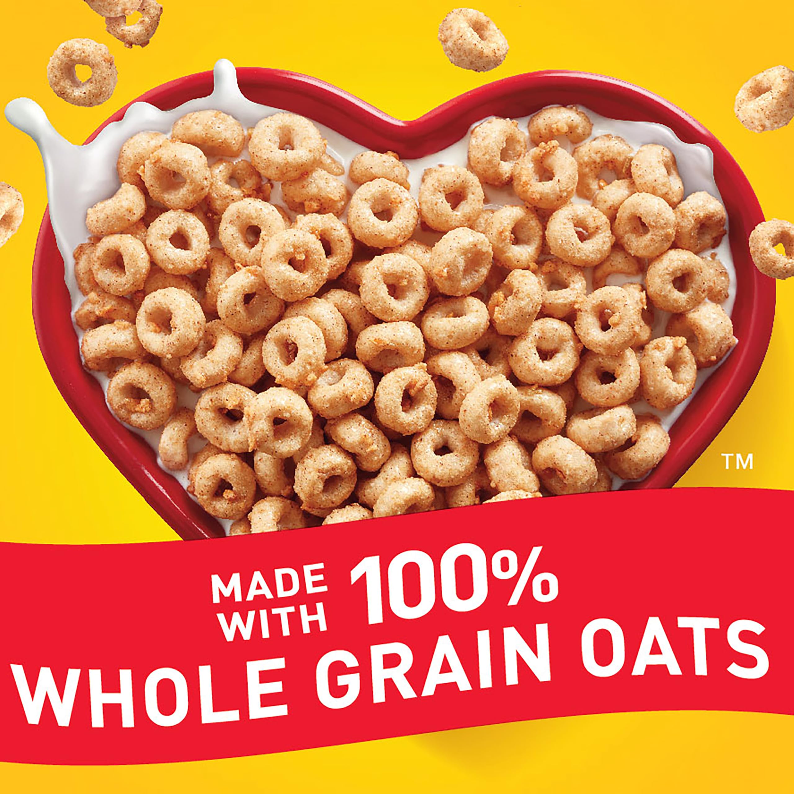 Cheerios Apple Cinnamon cereal with milk showcases wholesome oat goodness.