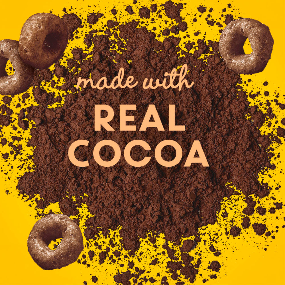 Cheerios Chocolate being poured into a bowl for quick mornings.