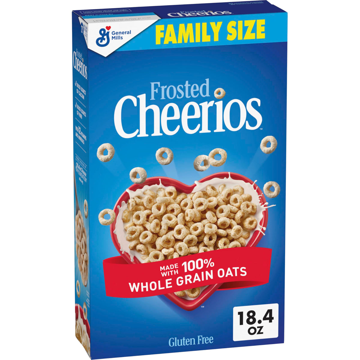 Cheerios Frosted bowl with milk showing crunchy whole grain oats and fiber.