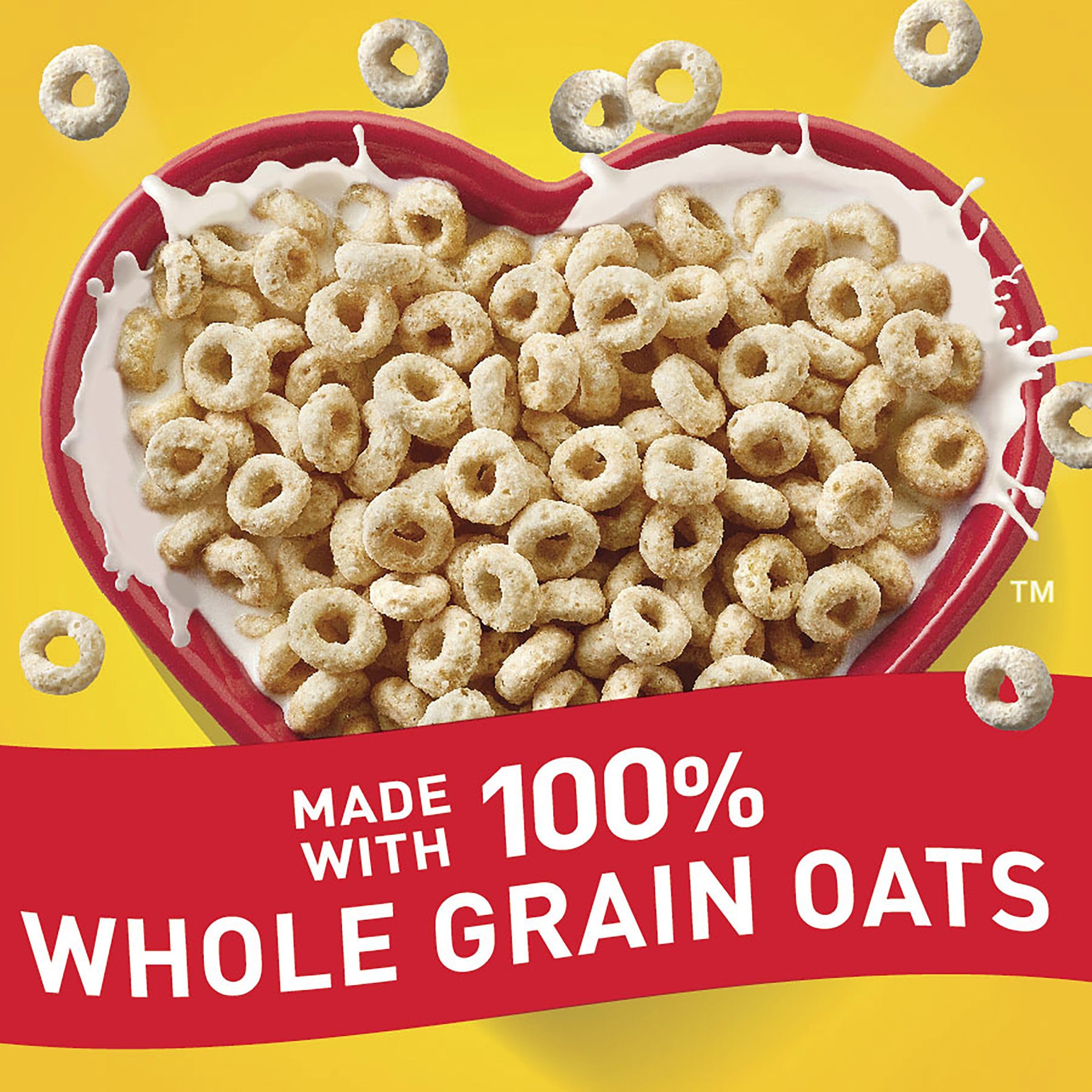Closeup of Cheerios Frosted oats, highlighting 21g whole grain per serving.