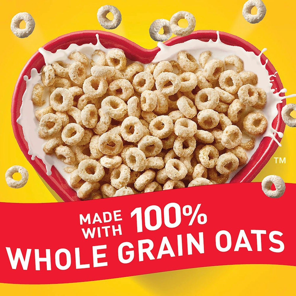 Closeup of Cheerios Frosted oats, highlighting 21g whole grain per serving.
