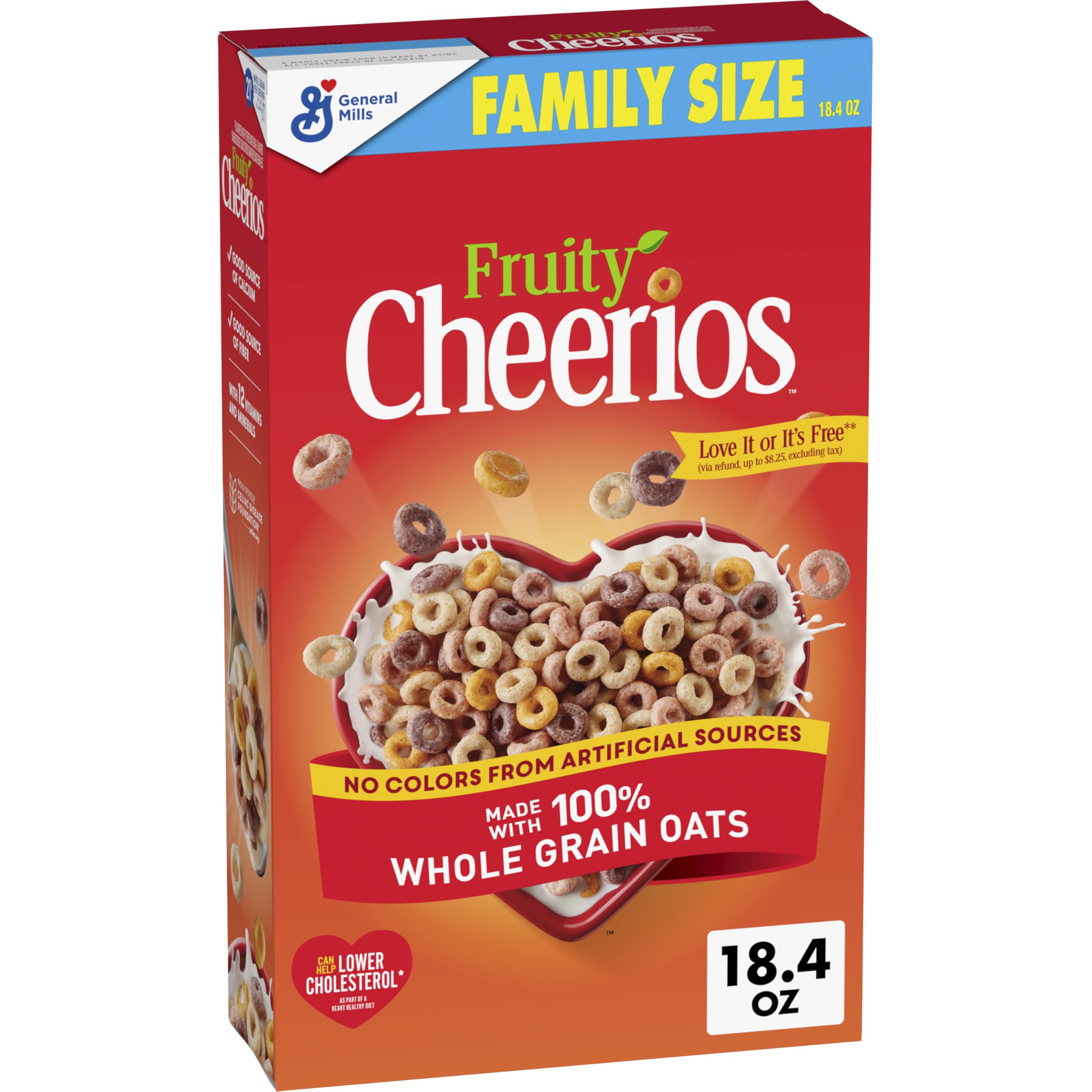 Cheerios Fruity Os in a bowl showcasing colorful shapes and whole grain oats.