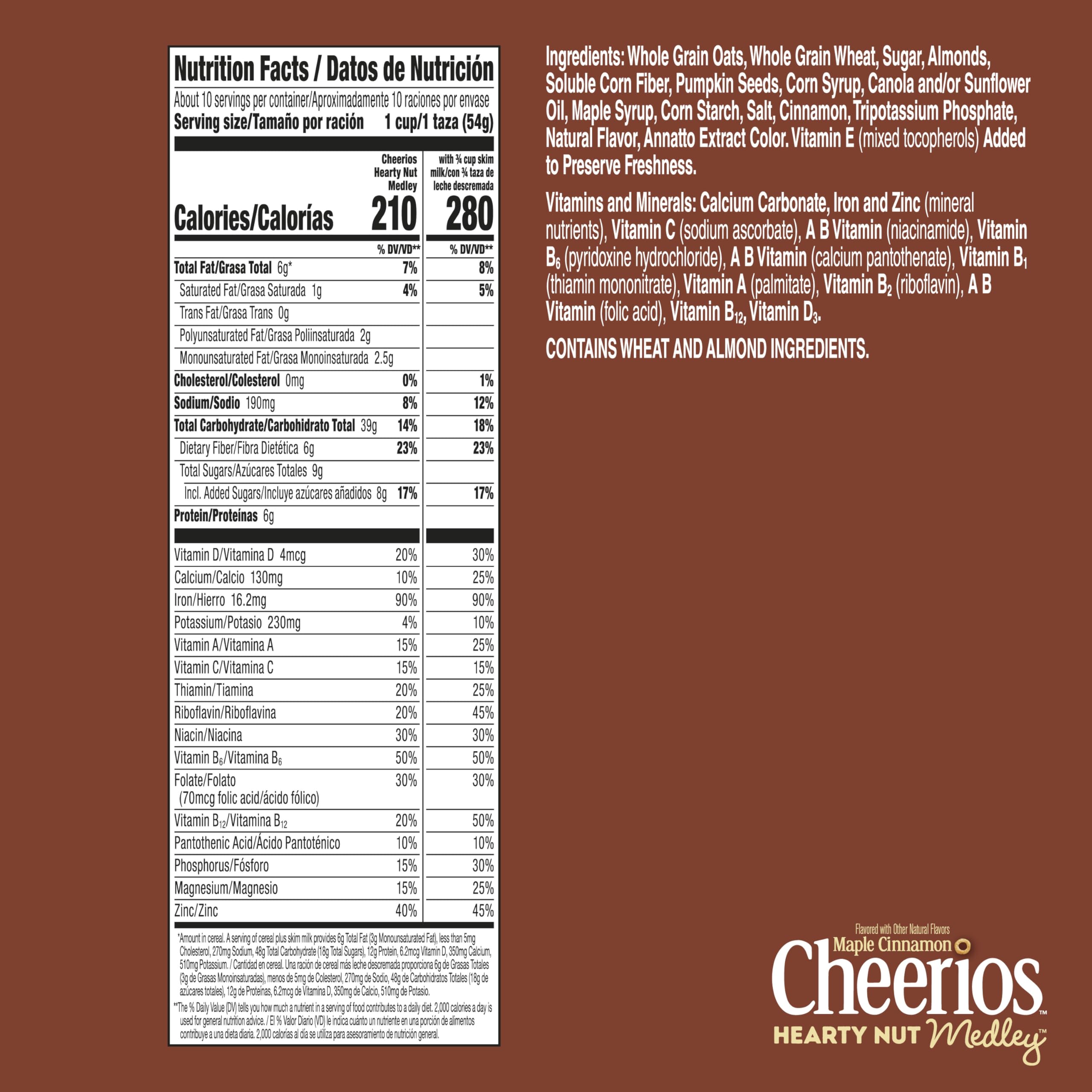 Cheerios Hearty Nut Medley almonds and seeds highlight crunchy texture in every bite.