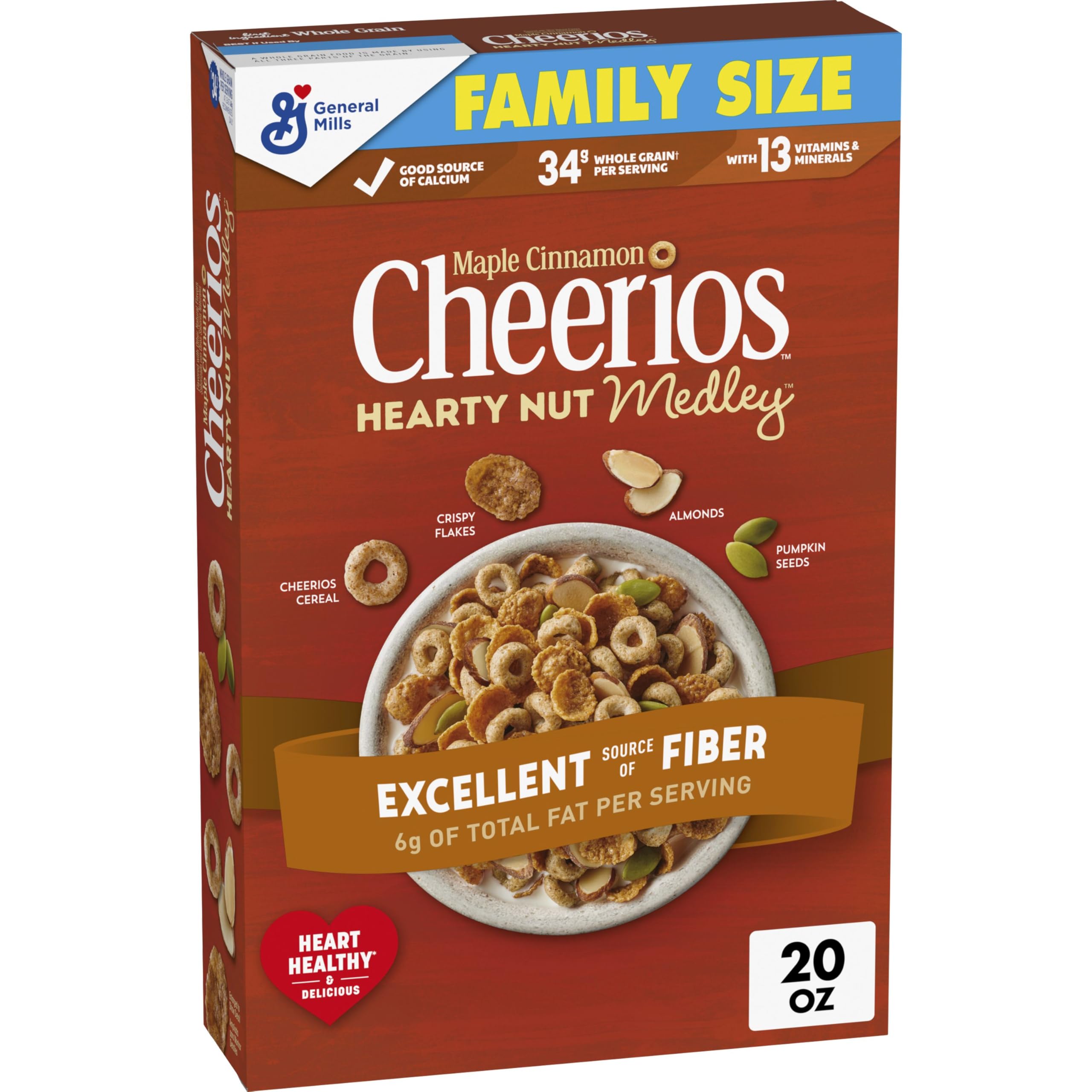 Cheerios Hearty Nut Medley maple cinnamon bowl with milk for a satisfying breakfast.