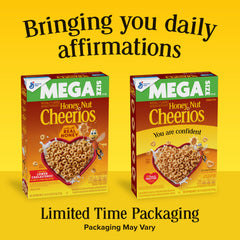 Affirmations visible on Cheerios Honey Nut box to brighten morning.