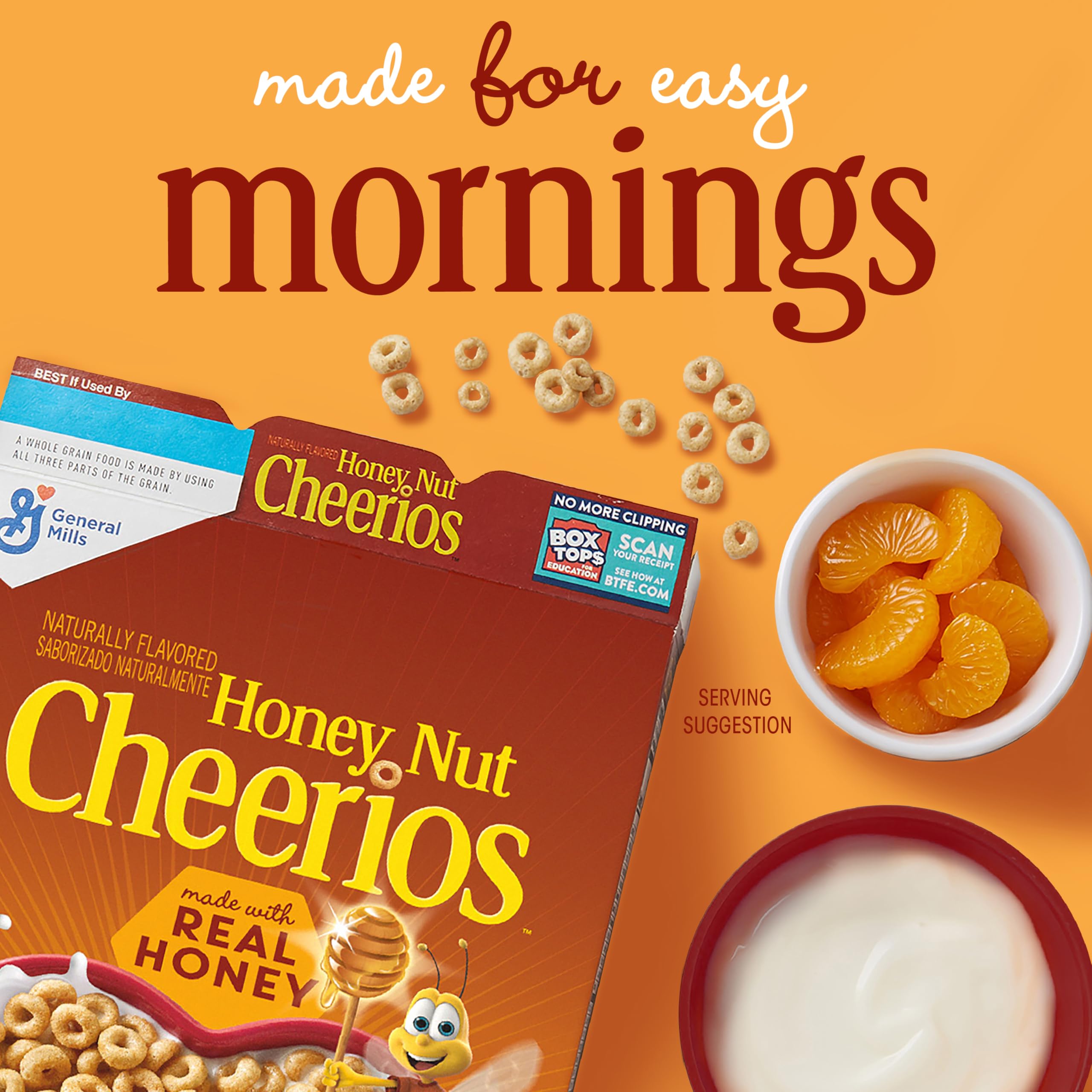 Closeup of Cheerios Honey Nut Cereal honey flavor for rich aroma and texture.