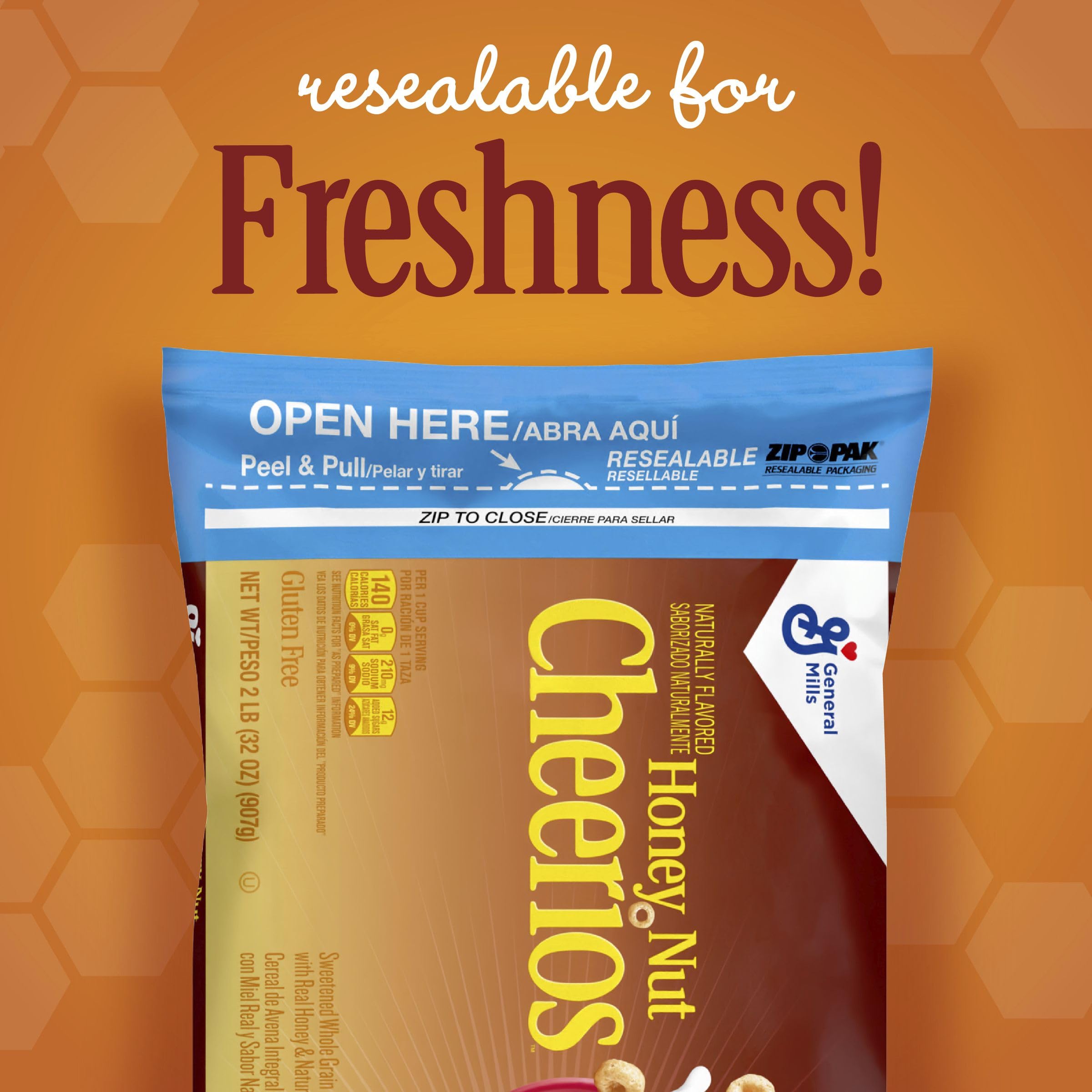 Cheerios Honey Nut cereal gluten-free label on the bag
