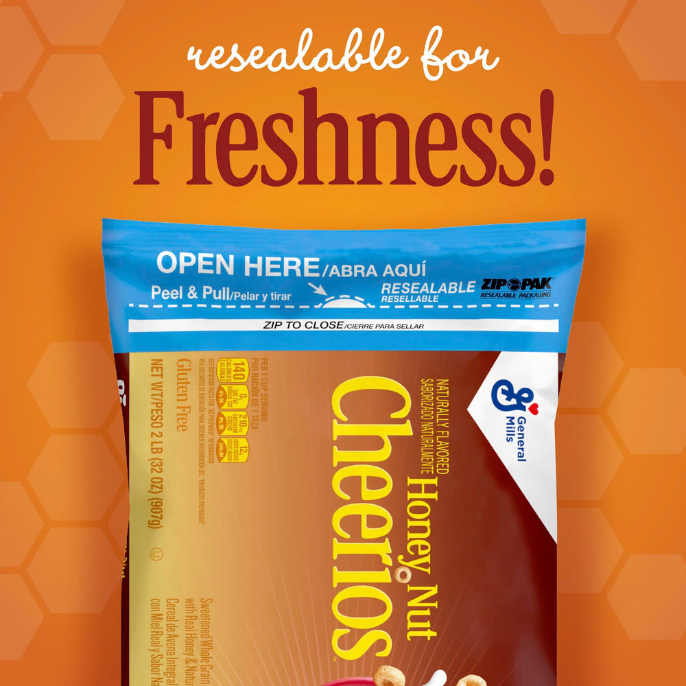 Cheerios Honey Nut cereal gluten-free label on the bag