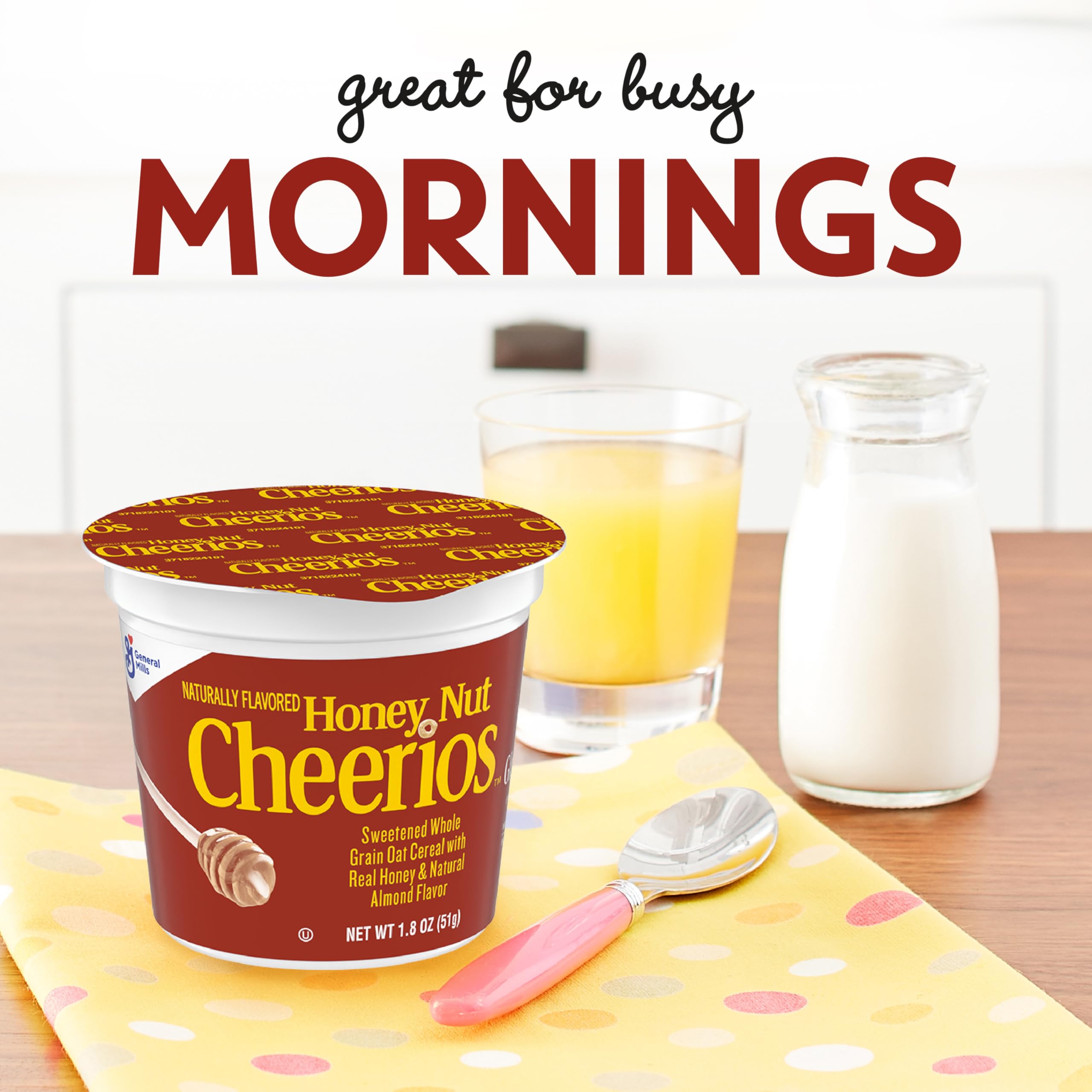 Cheerios Honey Nut cereal cup pack of 12, convenient for families
