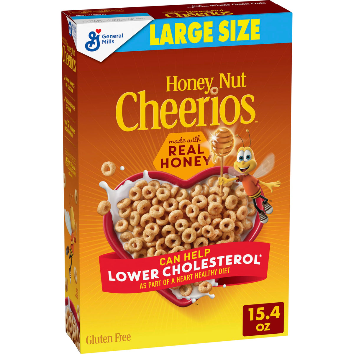 Cheerios Honey Nut Heart Shapes box with affirmations for family mornings.