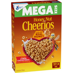 Cheerios Honey Nut Heart Shapes box with affirmations for a cheerful gluten-free breakfast.