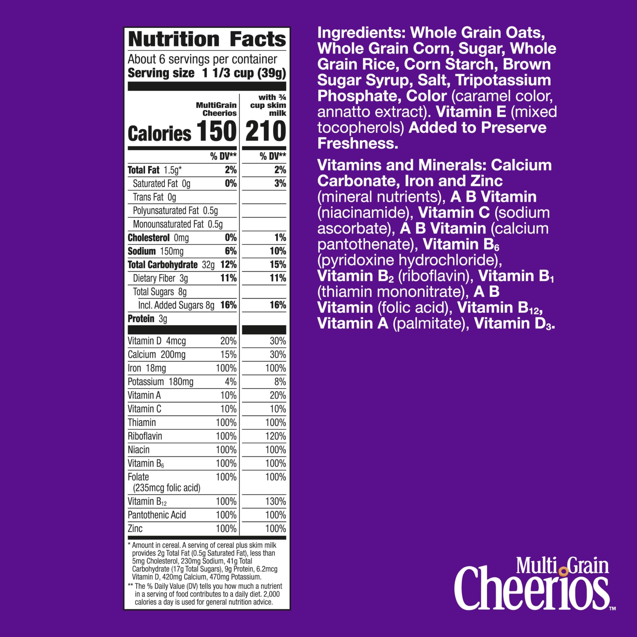 Cheerios Multi Grain bowl with milk, a calcium and fiber rich breakfast.