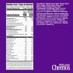 Close-up of Cheerios Multi Grain ingredients highlighting 28g whole grain per serving.