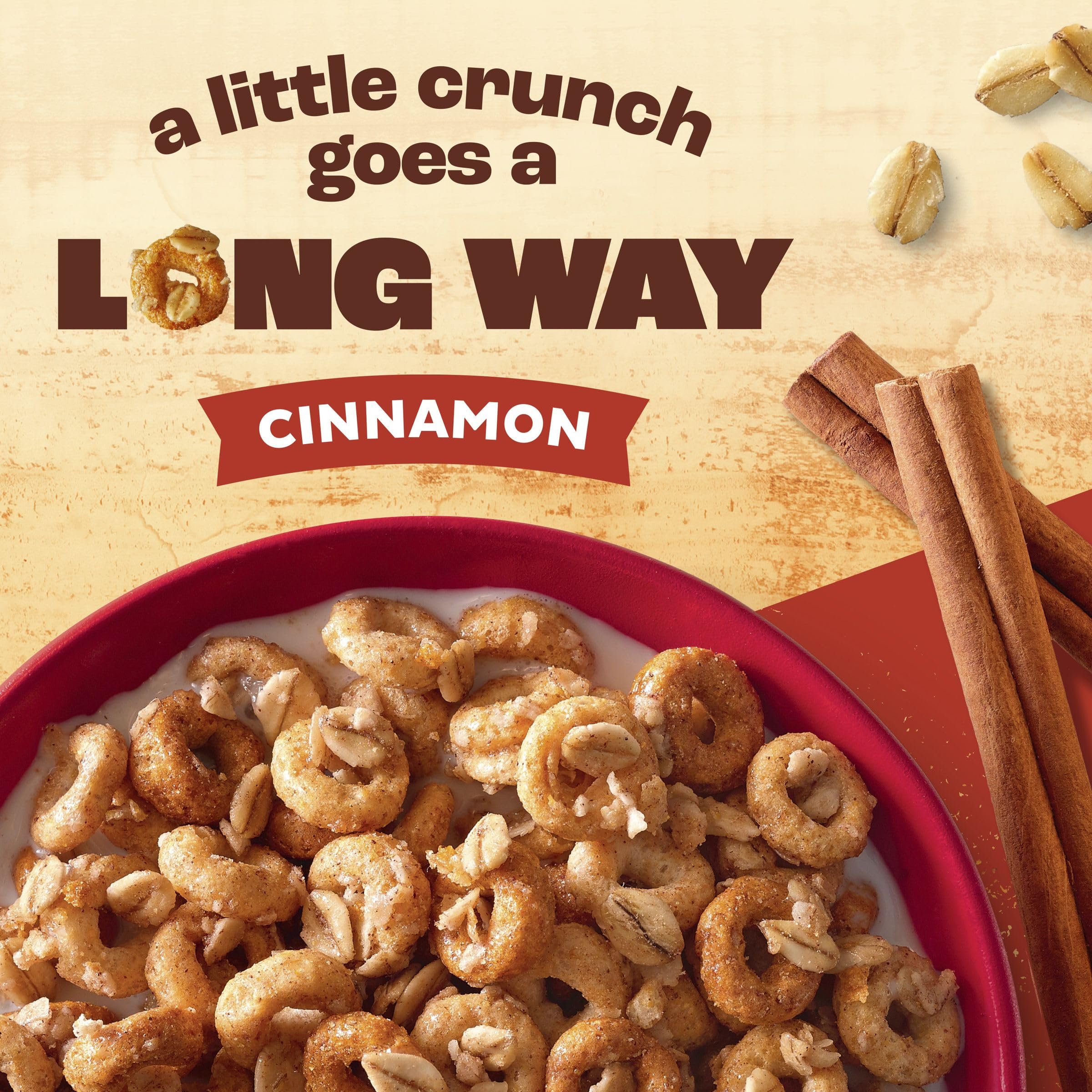 Cheerios Oat Crunch Cinnamon cereal box front for a family-size option