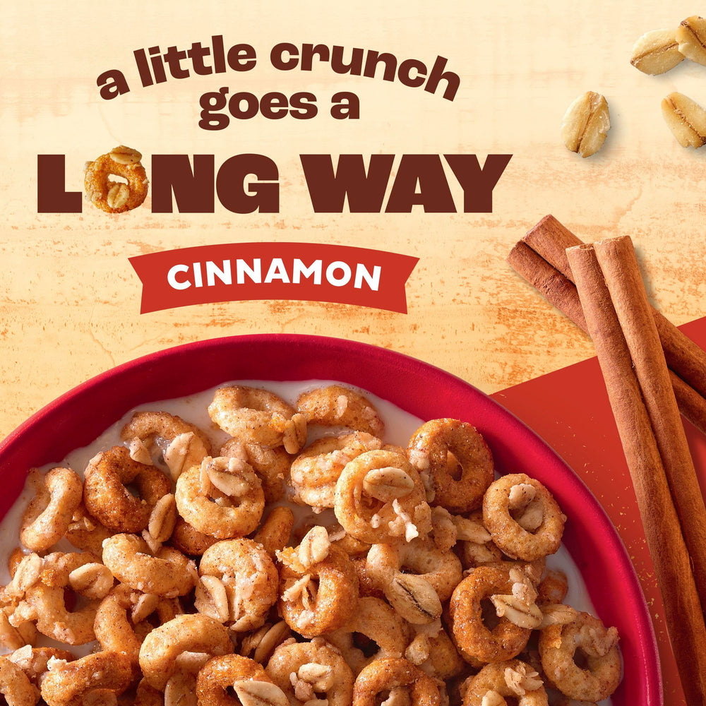 Cheerios Oat Crunch Cinnamon cereal box front for a family-size option