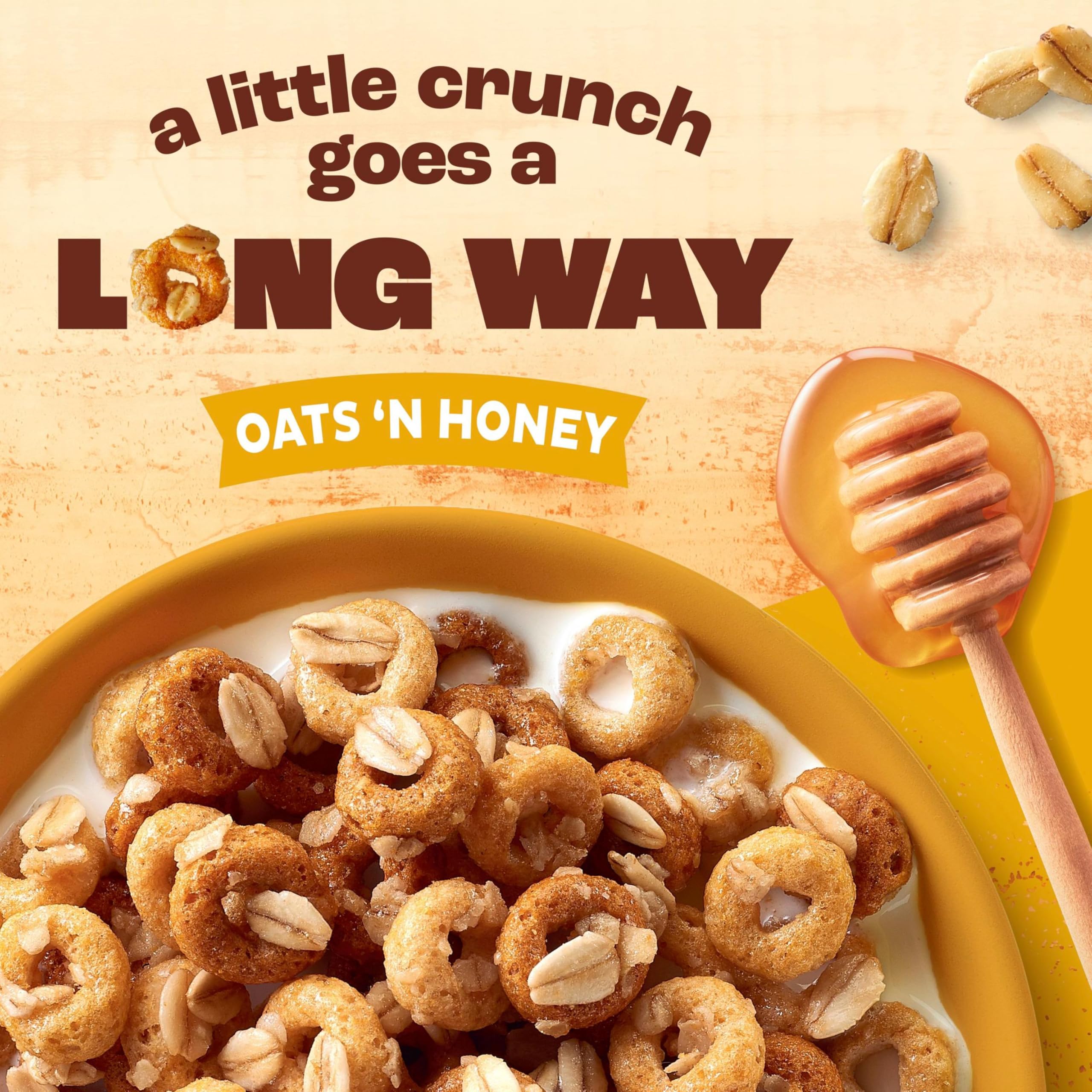 Cheerios Oat Crunch Oats N Honey pour emphasizes the oats and honey flavor
