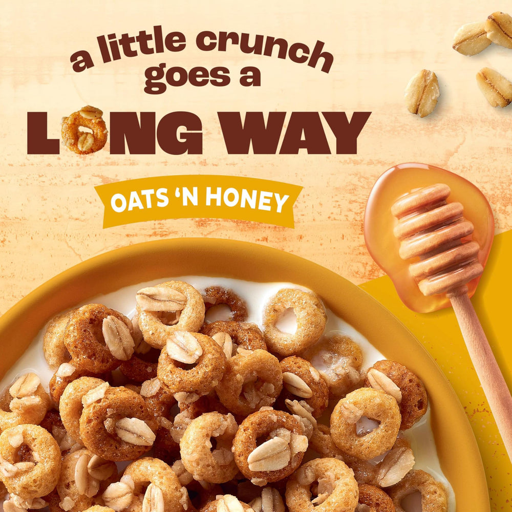 Cheerios Oat Crunch Oats N Honey pour emphasizes the oats and honey flavor