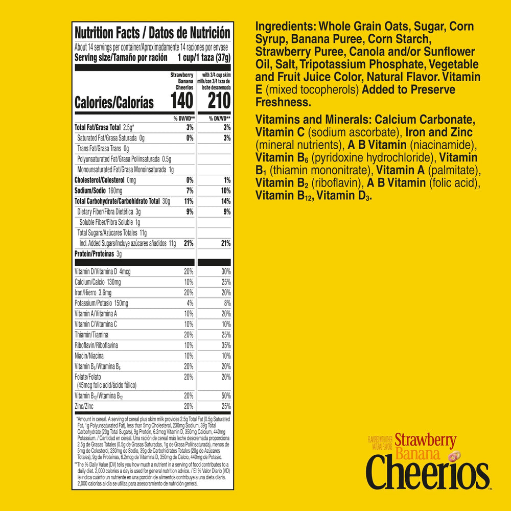 Cheerios strawberry-banana-pour captures pouring into milk for a quick gluten-free start.