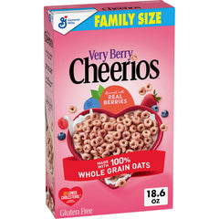 Cheerios Very Berry in a bowl with milk, fruity flavor and whole grain goodness.