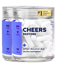 Cheers Restore bottle front showing label for next-day recovery use