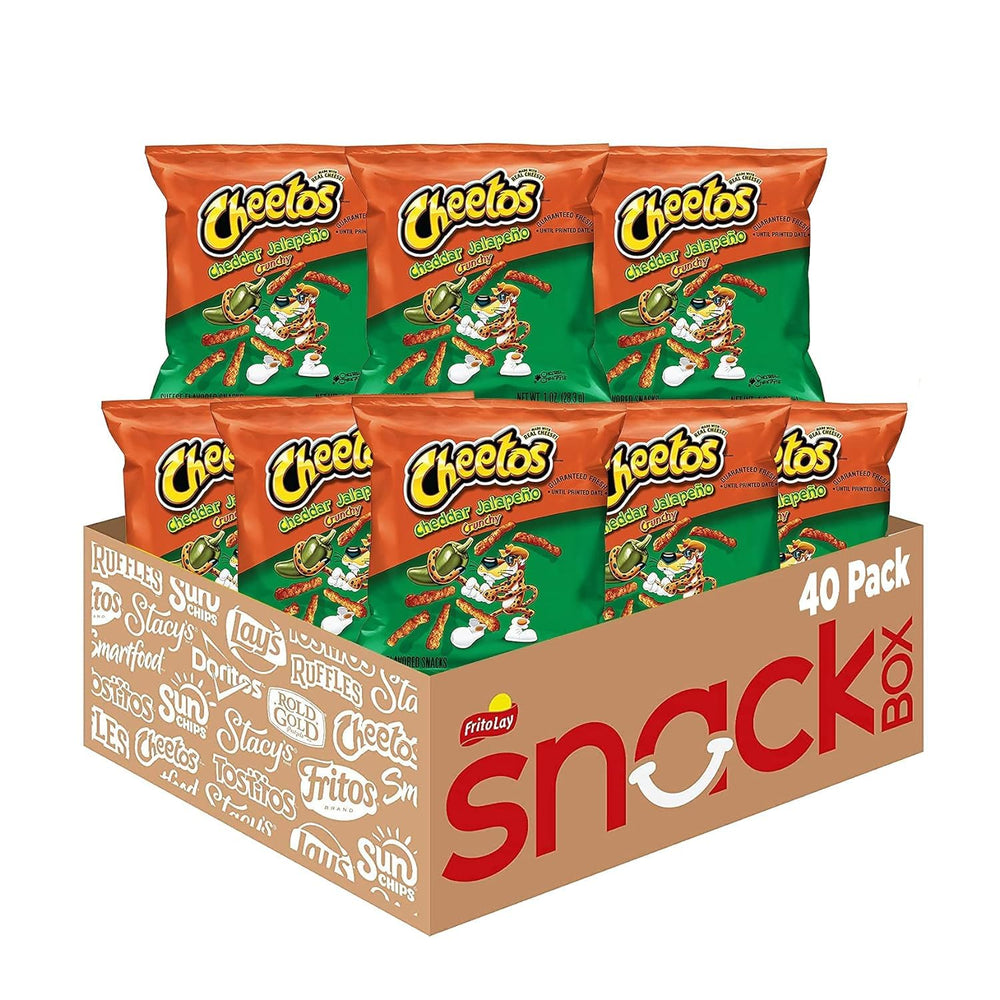 Cheetos cheddar jalapeño crunchy snack bags in a 40-pack for easy on-the-go snacking