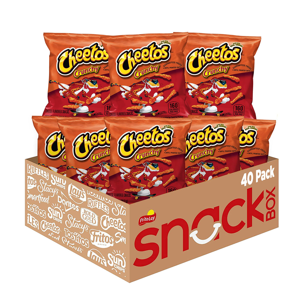 Cheetos Crunchy Cheese snacks front view for on-the-go snacking.