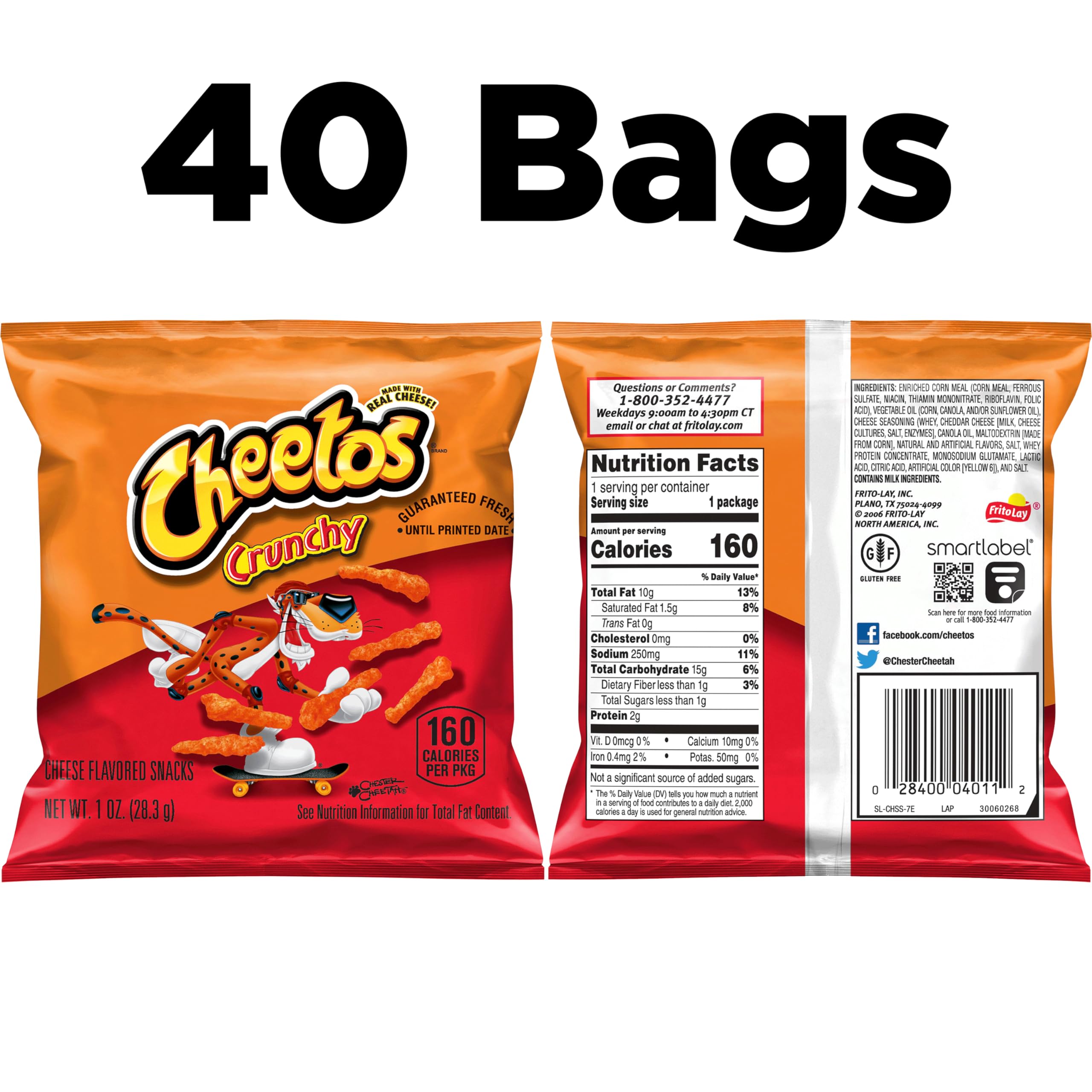 Cheetos Crunchy Cheese 1oz bags stacked for easy lunchbox snacking.