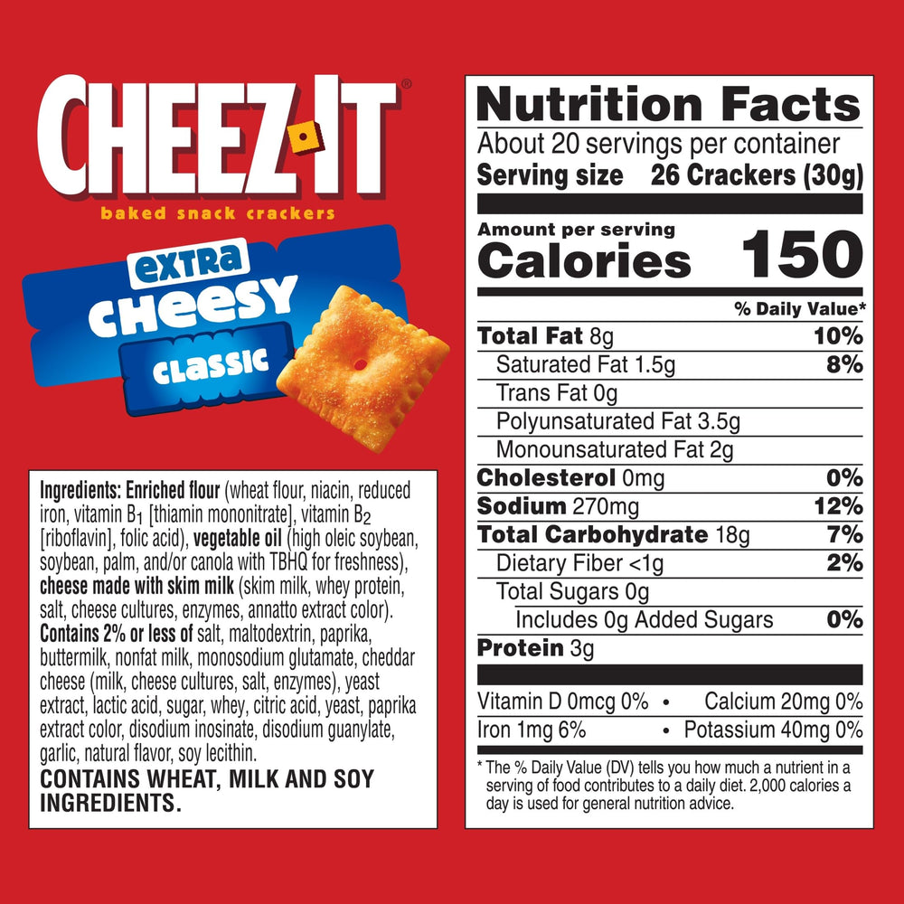 Close-up of Cheez-It Extra Cheesy crackers, showcasing crisp texture and rich cheddar flavor.