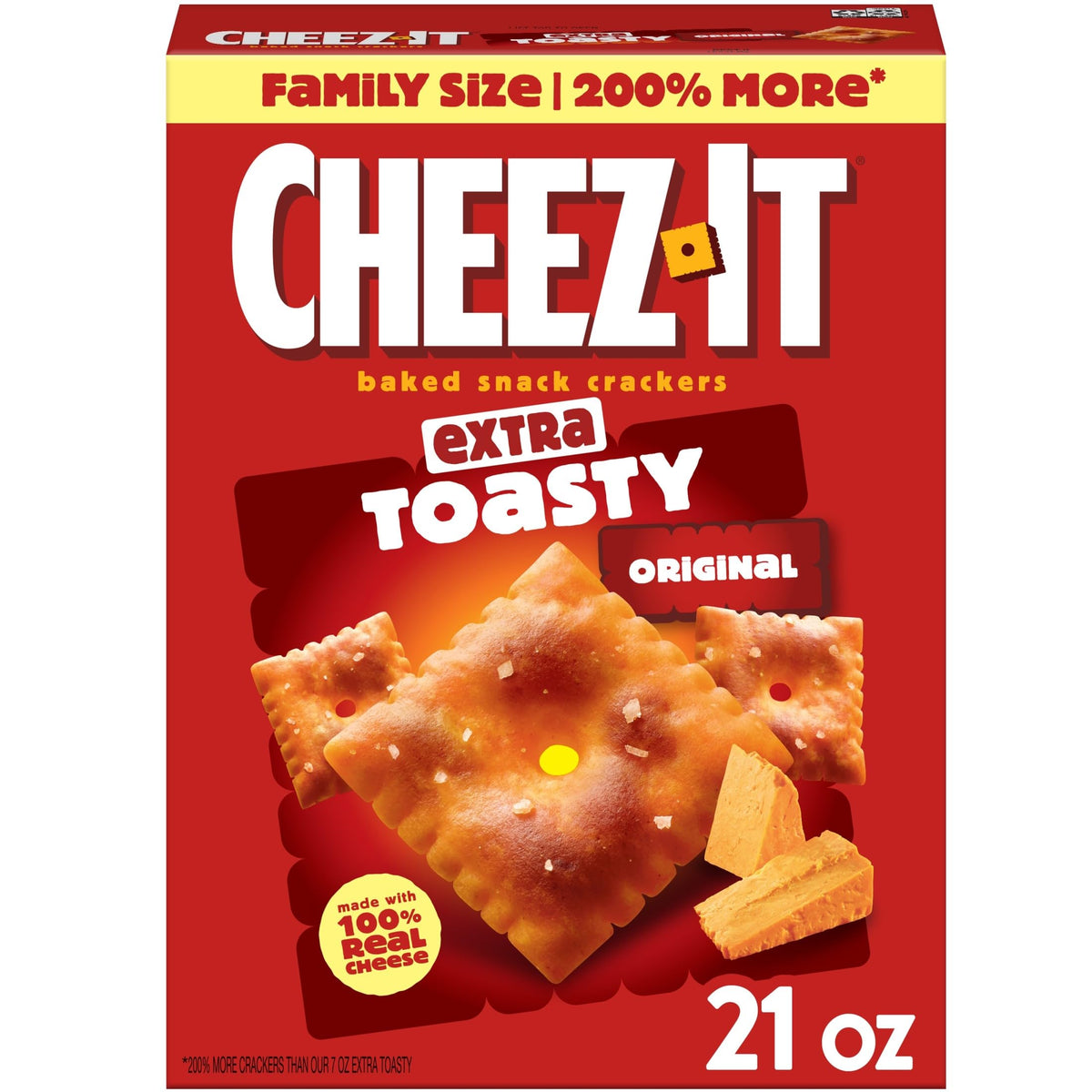 Cheez-It Extra Toasty cracker with a crisp bite for savory snacking.