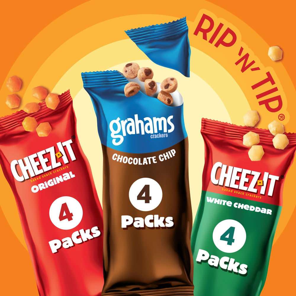 Cheez-It Gripz Easy-Open Rip N Tip pouch for mess-free, convenient snacking.