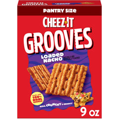 Cheez-It Grooves Loaded Nacho crackers with bold ridges and cheese, perfect for quick bites