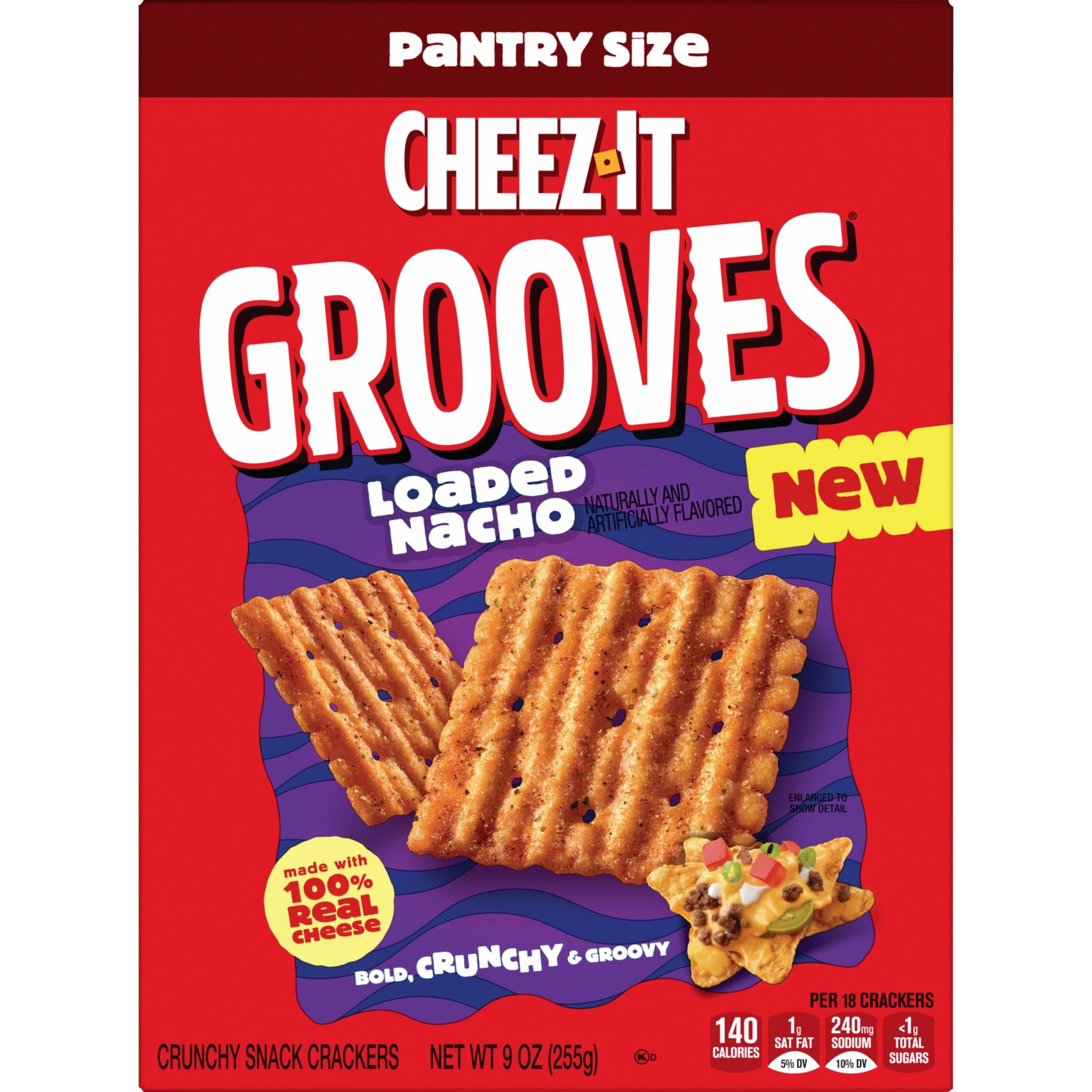 Texture-focused shot of Cheez-It Grooves Loaded Nacho crunch