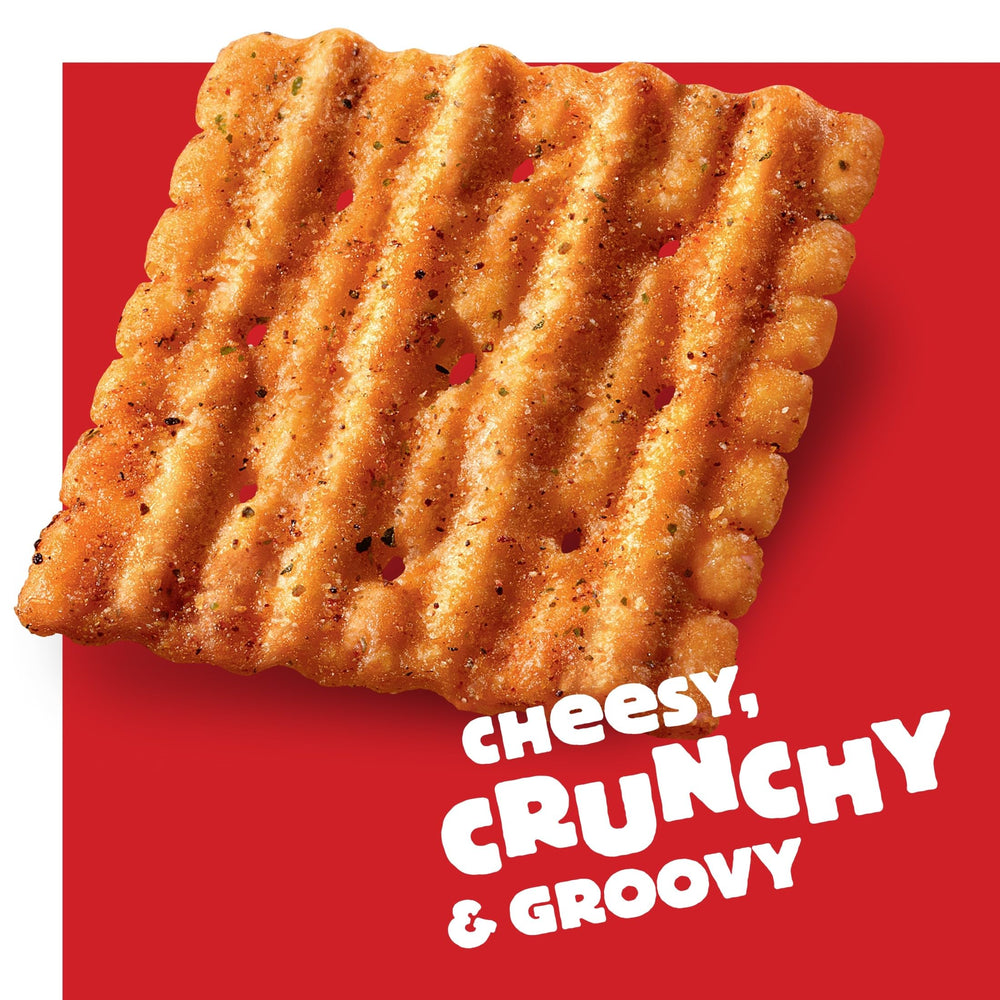In-hand Cheez-It Grooves Loaded Nacho reveals substantial ridges