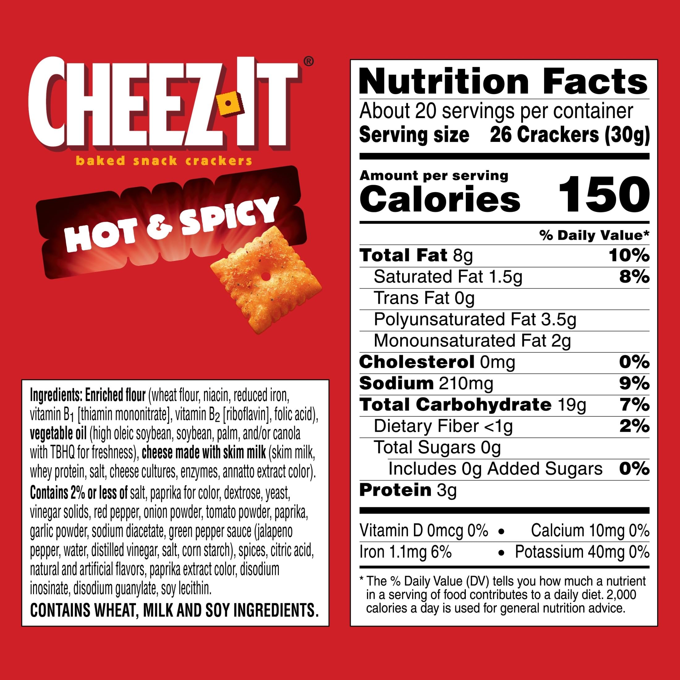 Cheez-It Hot and Spicy crackers packfront in a 21-ounce family box for sharing.