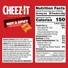 Cheez-It Hot and Spicy crackers packfront in a 21-ounce family box for sharing.