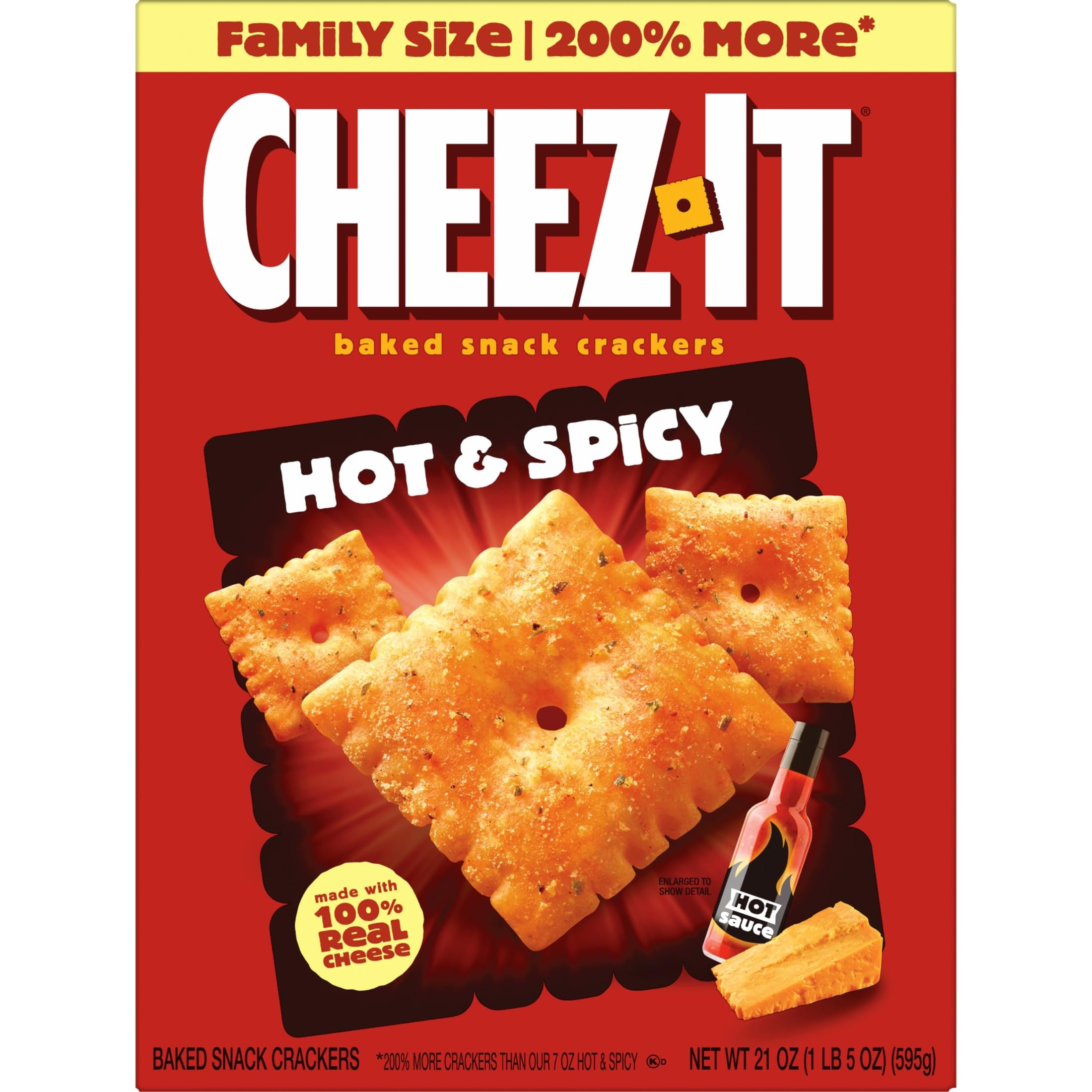 Shiny salt sparkle on Cheez-It Hot and Spicy crackers emphasizing savory touch.