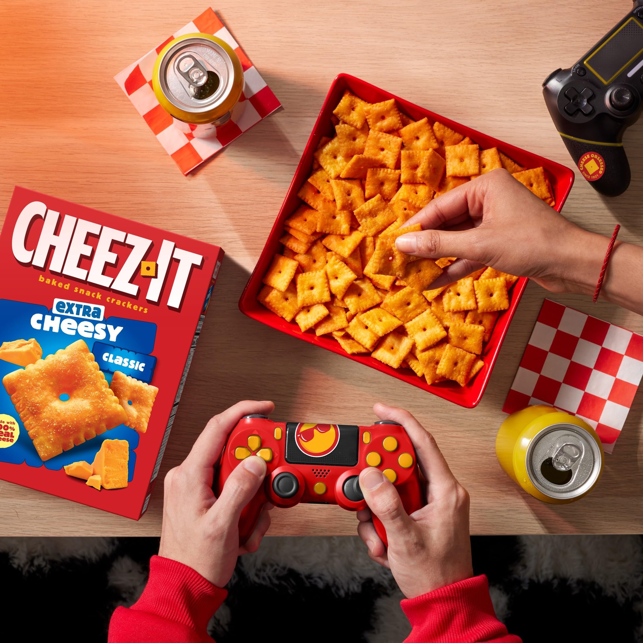 Cheez-It crackers for movie-night snacking, crunchy and satisfying.