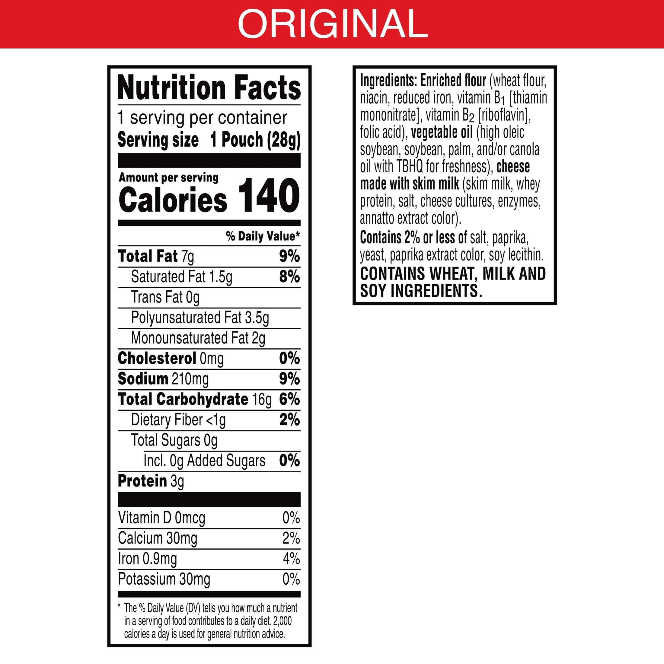 Cheez-It Original bag-open view highlights crispy texture and savory cheese aroma.