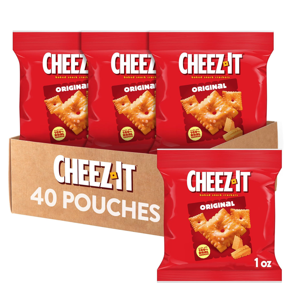 Cheez-It Original crackers in close-up, showcasing their cheesy crunch for on-the-go snacking.